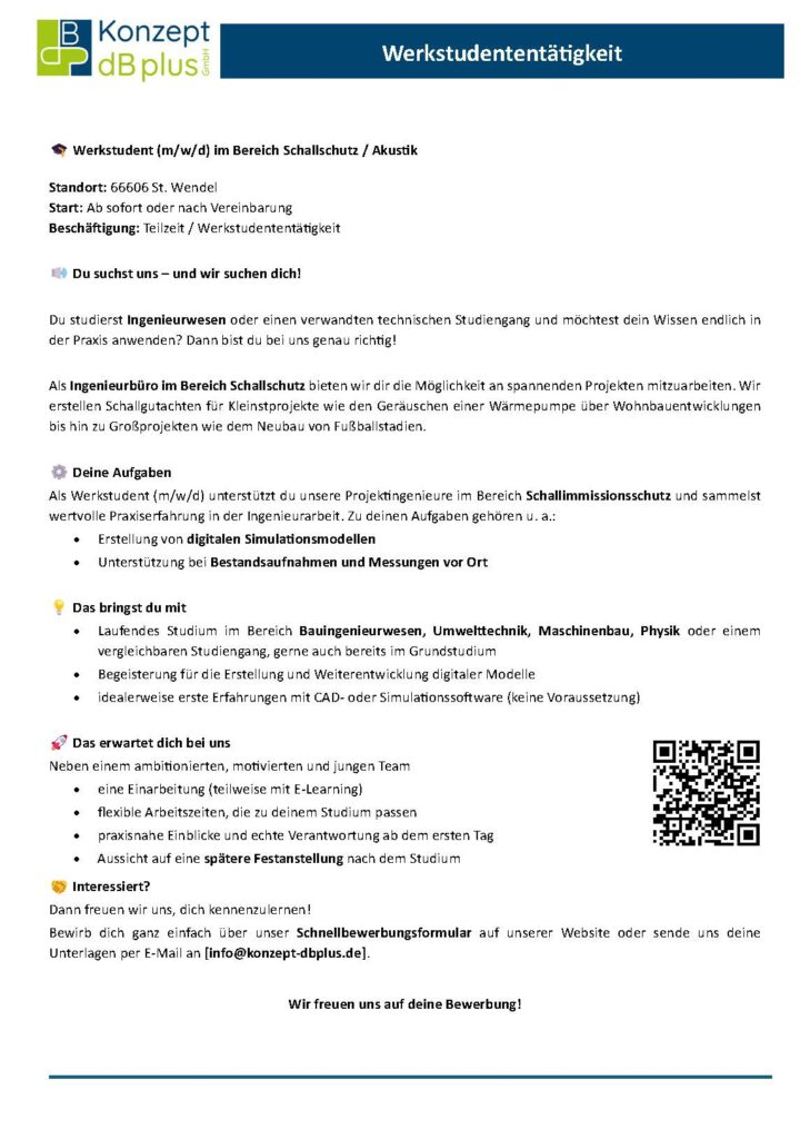 Werkstudent (m/w/d) im Bereich Schallschutz / Akustik