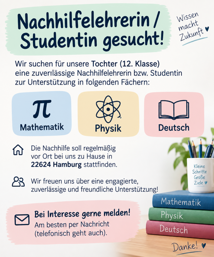 Nachhilfelehrerin / Studentin gesucht