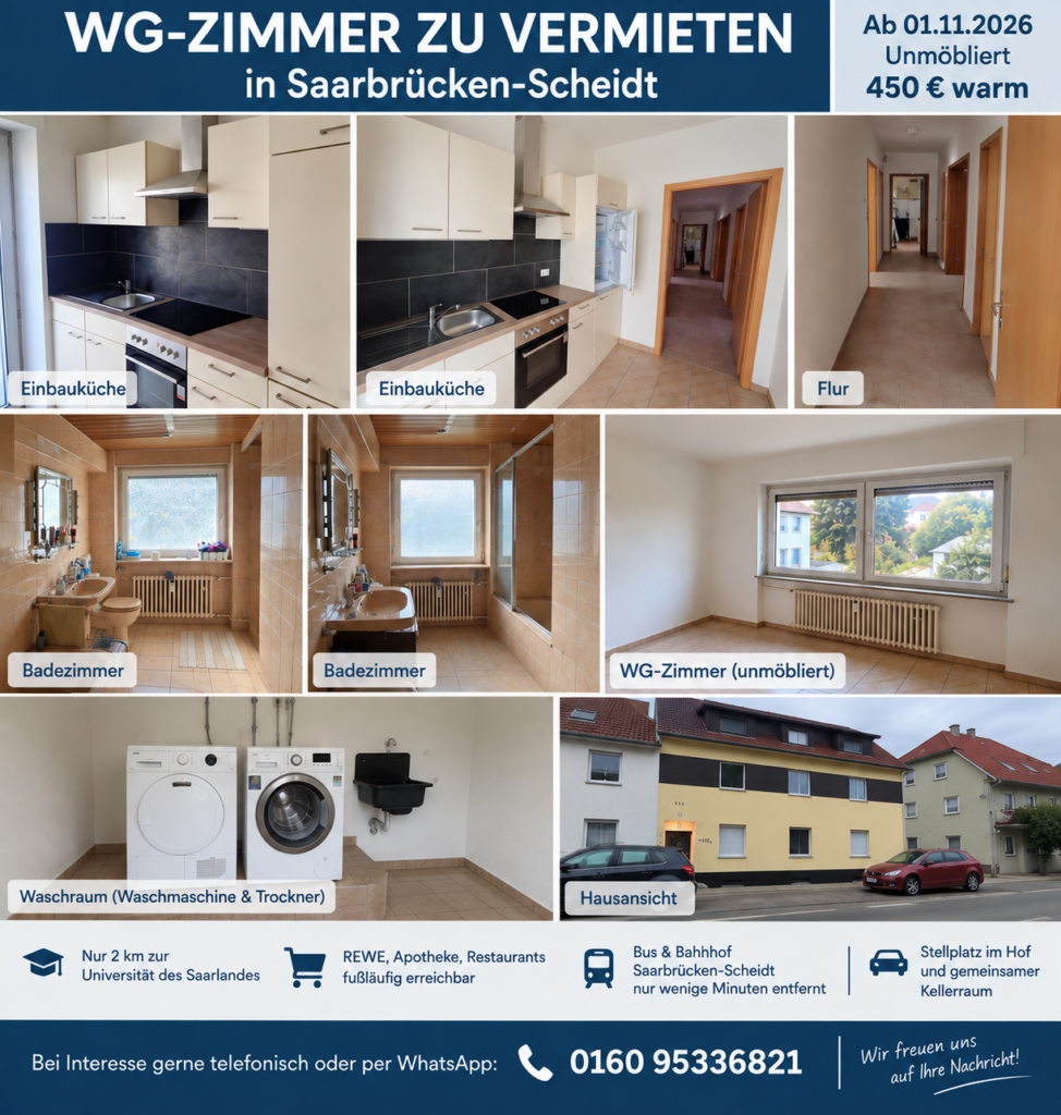 WG-Zimmer – 450 € warm | nur 2 km zur Uni Saarbrücken